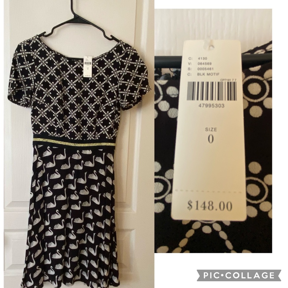 Maeve mini dress with whimsical print and gold ribbon detail at waist.